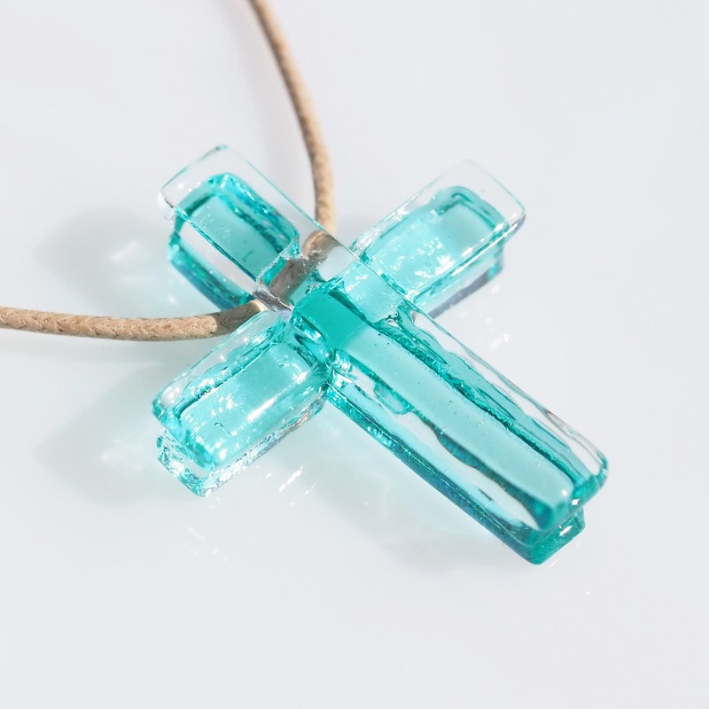 Cross glass (cross [aqua]) necklace [made-to-order] - 项链 - 玻璃 蓝色
