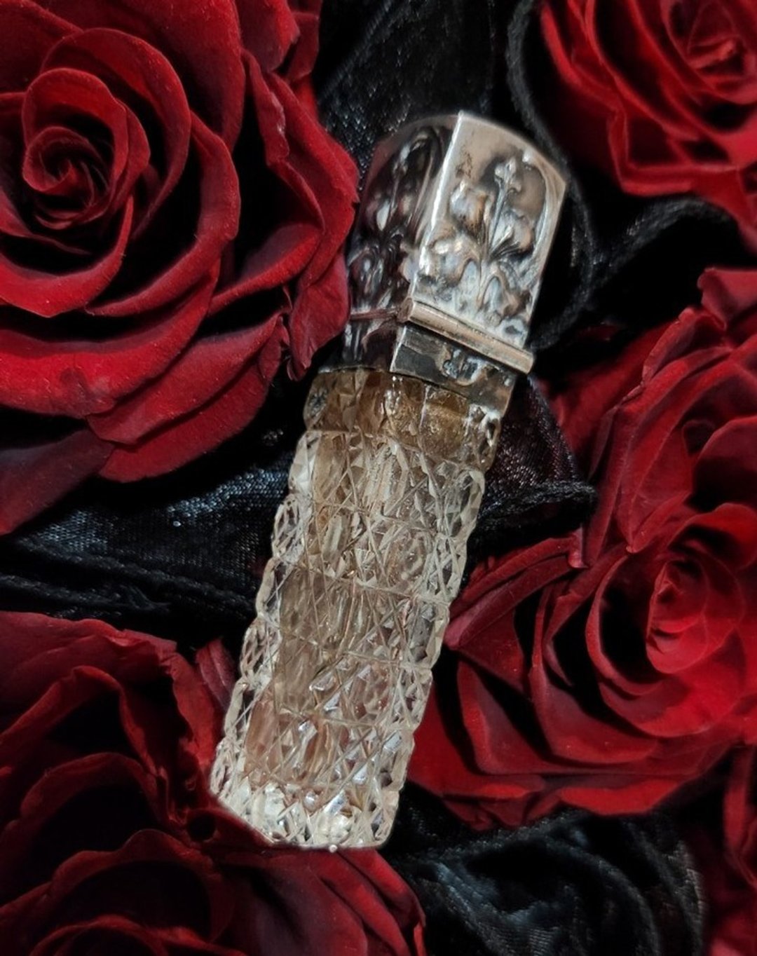 20 世纪初 Art Nouveau 时期鸢尾花 800 纯银玻璃古董香水瓶母亲节礼物 - 香薰/精油/线香 - 纯银 银色