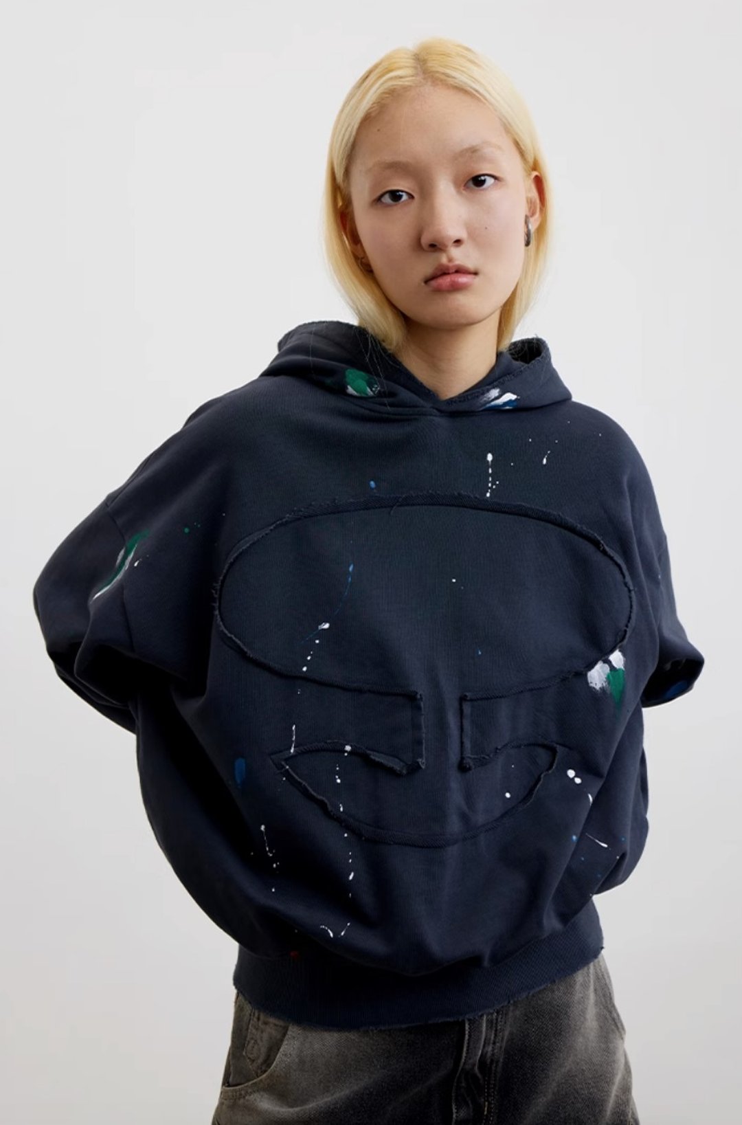 Taichi Hooded Sweatshirt 太极花轮廓泼墨套头卫衣 - 女装上衣 - 棉 蓝色