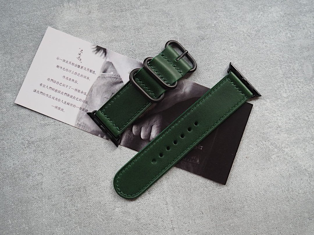 纯手工牛皮墨绿色苹果Applewatch表带 颜色款式可定制化 可刻字 - 表带 - 真皮 绿色