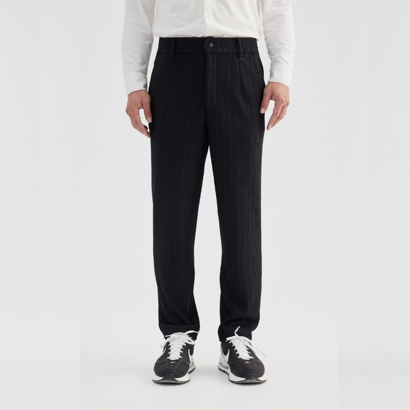 立体条纹男士西装裤 (THot 发热保暖)-黑 - 男士长裤 - 聚酯纤维 黑色