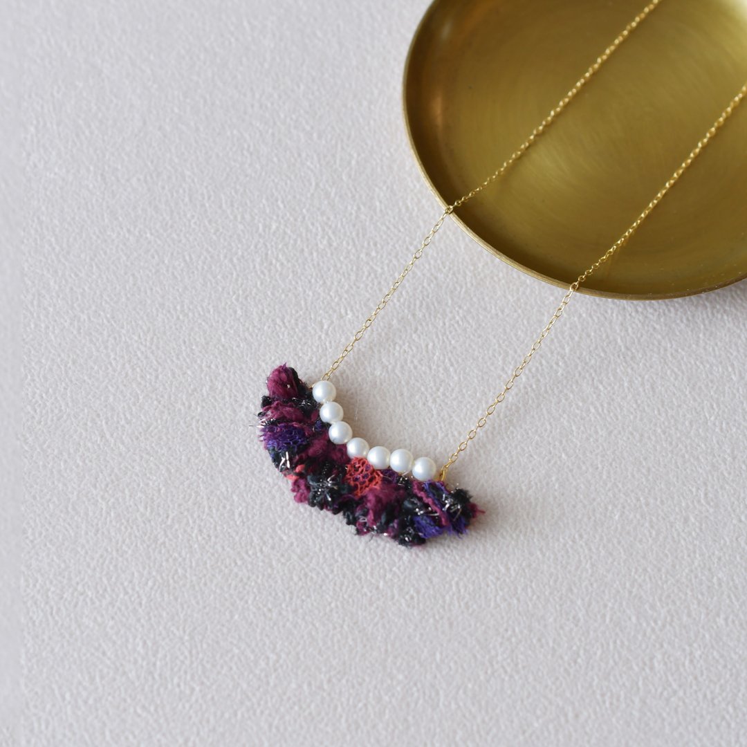 Necklace with tassel and pearl/ Wine red - 项链 - 其他材质 红色