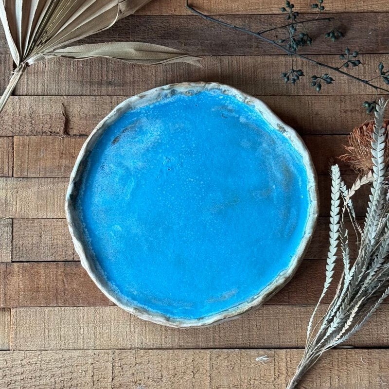 50050-独特手作陶盘 18cm  Unique hand built plate - 盘子/餐盘/盘架 - 陶 