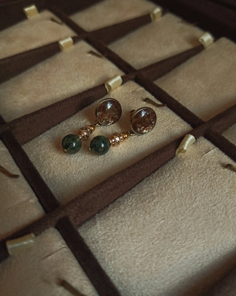 云花天然石吊坠耳环 - 绿幽灵石 - 耳环/耳夹 - 水晶 多色