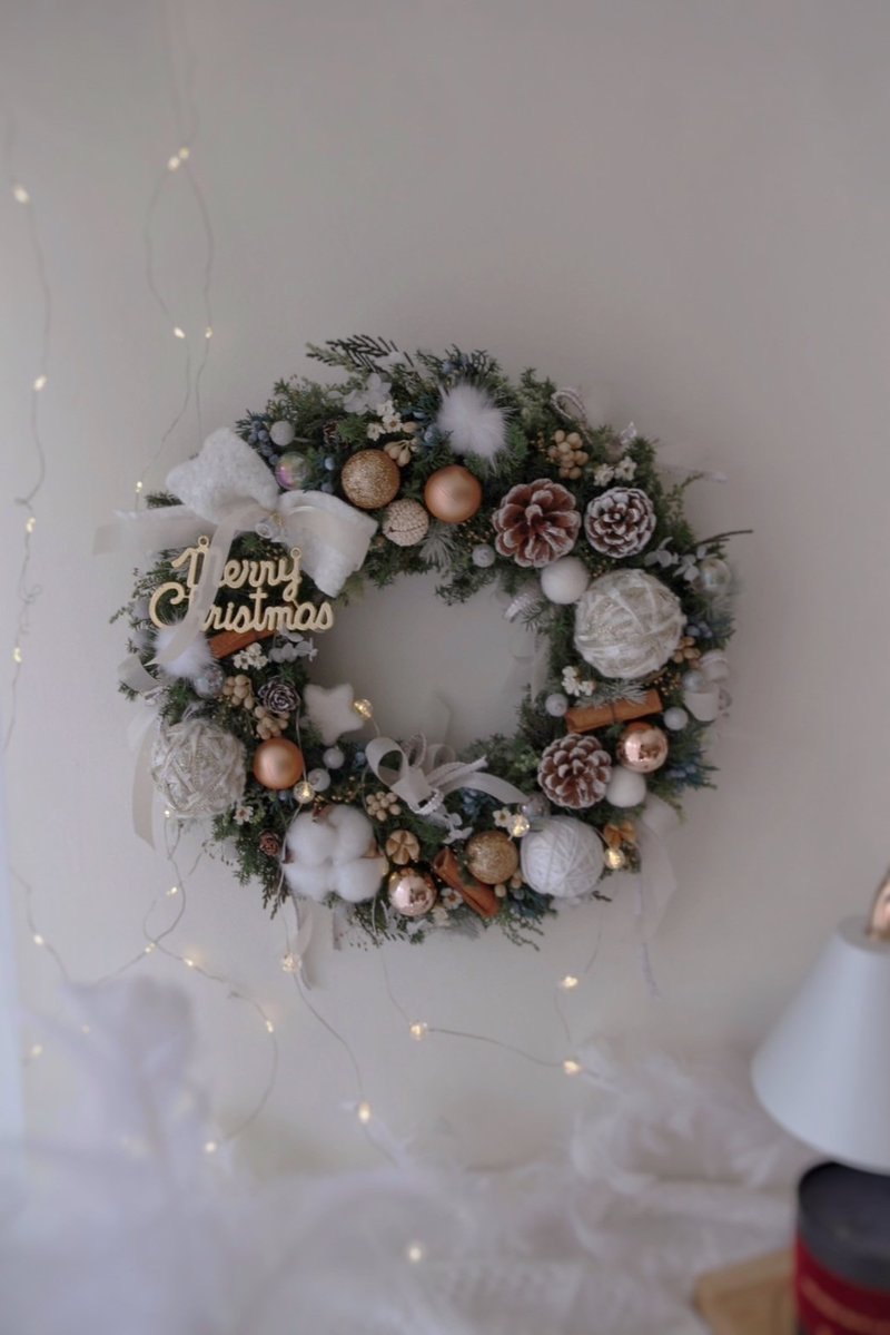质感小香风 雪松圣诞花圈 永生圣诞花圈 圣诞节礼物 - 干燥花/捧花 - 植物．花 白色