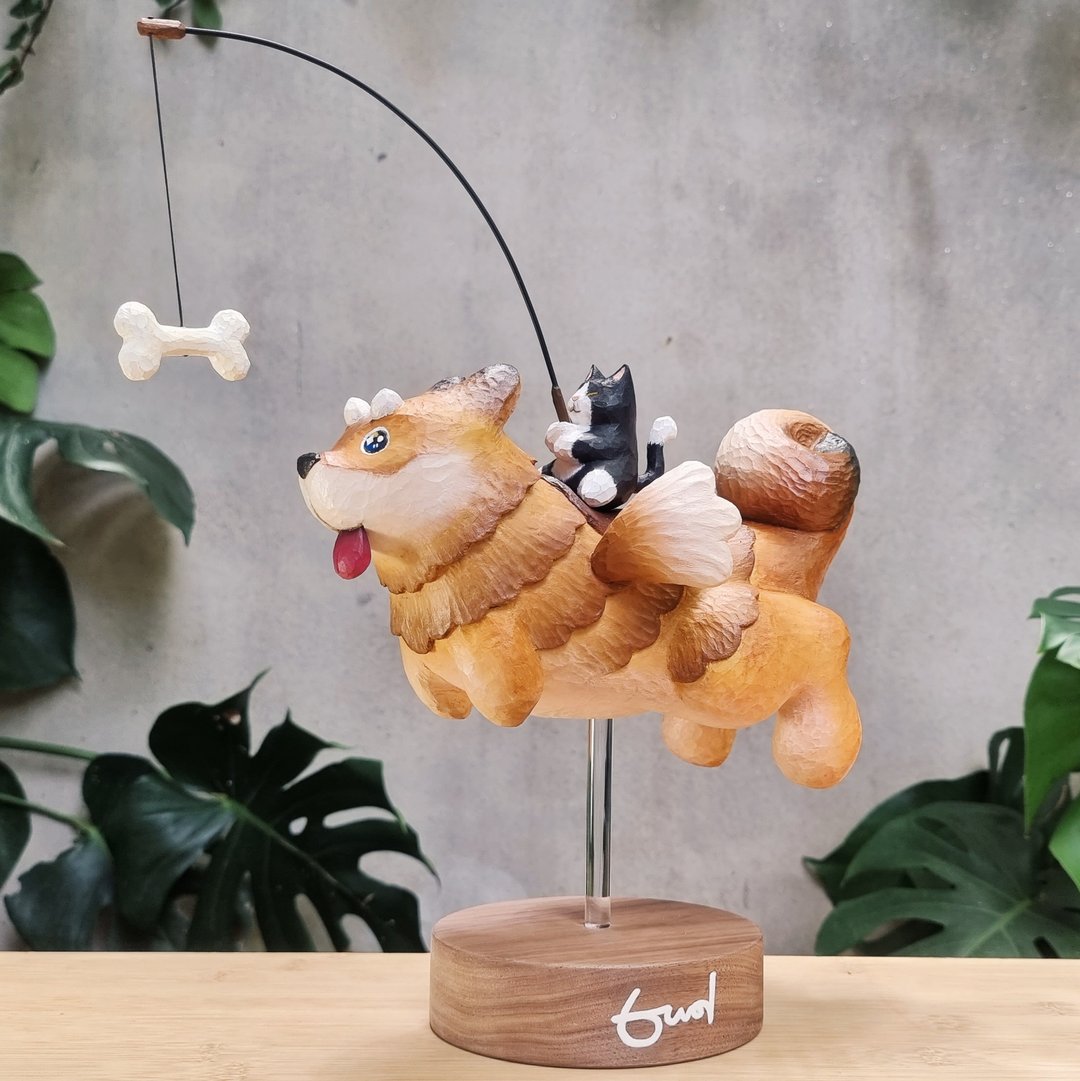 DROGON wood carving art toy sculpture decoration - 摆饰 - 木头 橘色