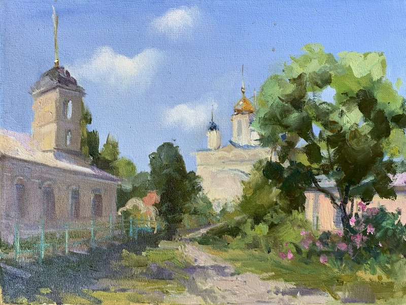 画俄罗斯夏季老街古老教堂布面油画 - 蜡烛/烛台 - 棉．麻 多色