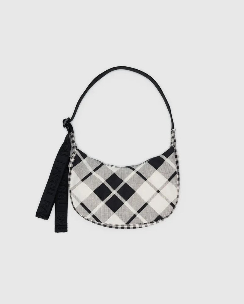BAGGU - 回收尼龙斜背月亮包 - Small - 双色格纹 - 侧背包/斜挎包 - 防水材质 黑色