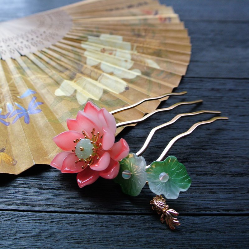 【墨徽阁】满荷叶软簪/发钗/四齿大发梳-共七色 - 发饰 - 铜/黄铜 粉红色