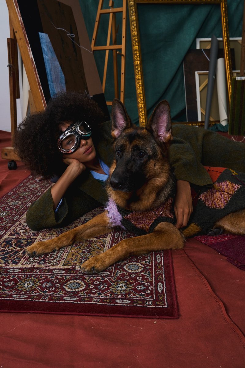 MULTI LAB - 408菱格纹多种纱线挂毛手穿细节宠物毛衣 - 衣/帽 - 羊毛 多色