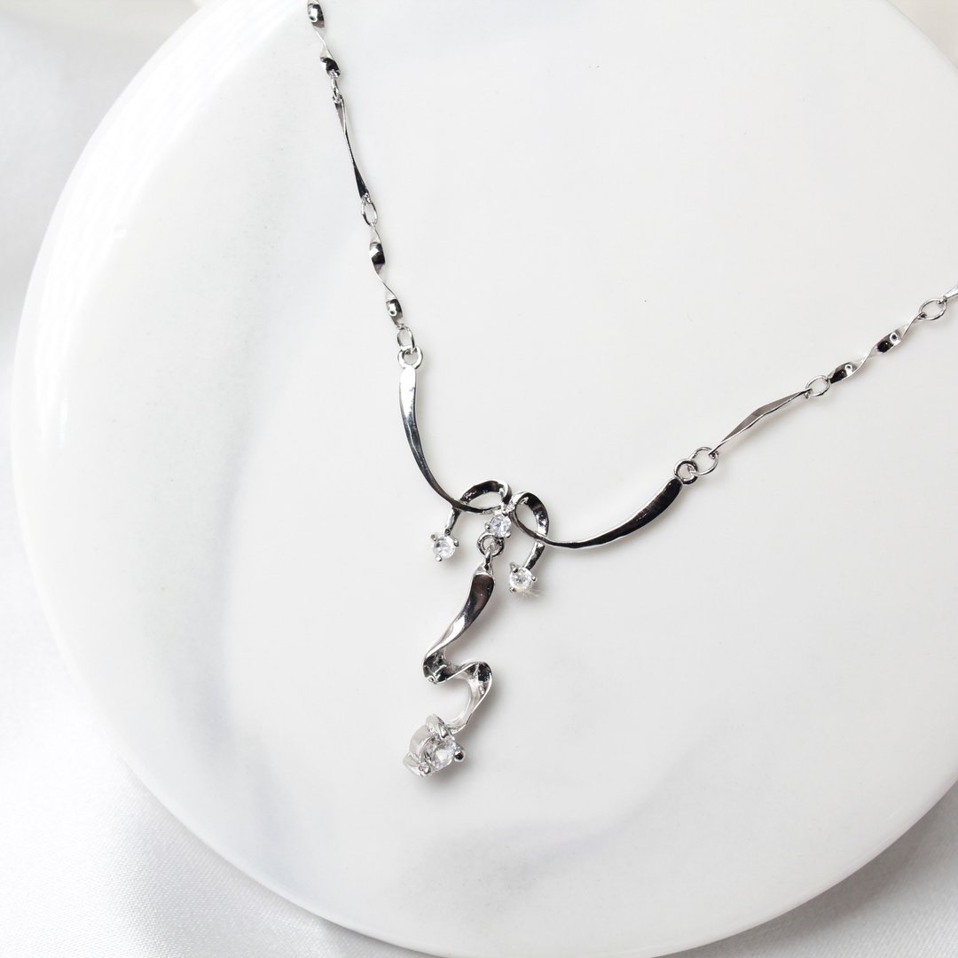 【SWS饰品】女神款纯银线条锆石项链 - 项链 - 纯银 银色