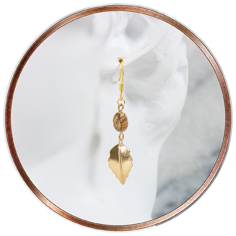 唯美叶片橄榄木耳环-925纯银耳针 - 耳环/耳夹 - 纯银 金色