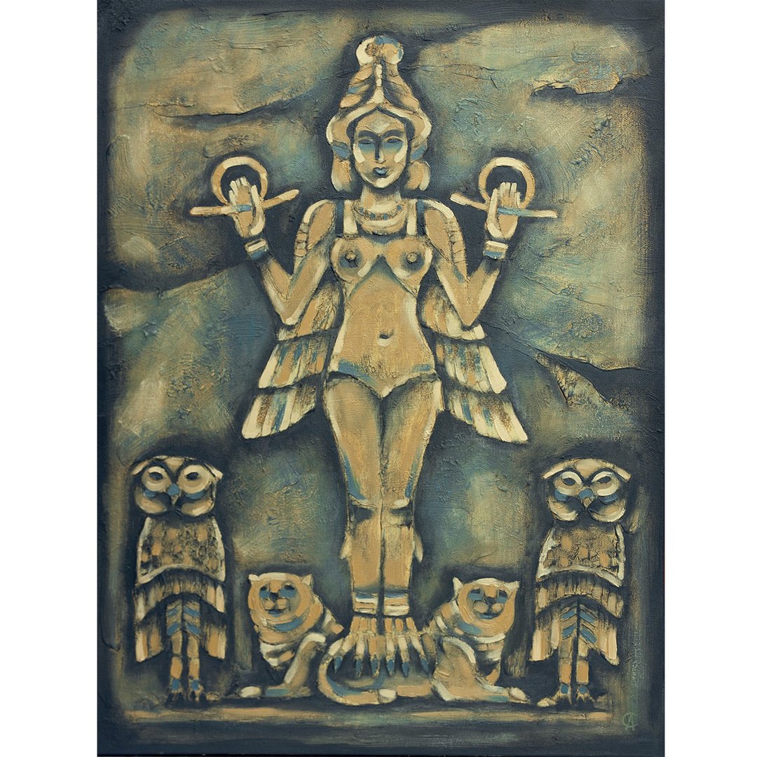 女神伊南娜绘画精神原创艺术神话艺术品油画 - 海报/装饰画/版画 - 其他材质 橘色