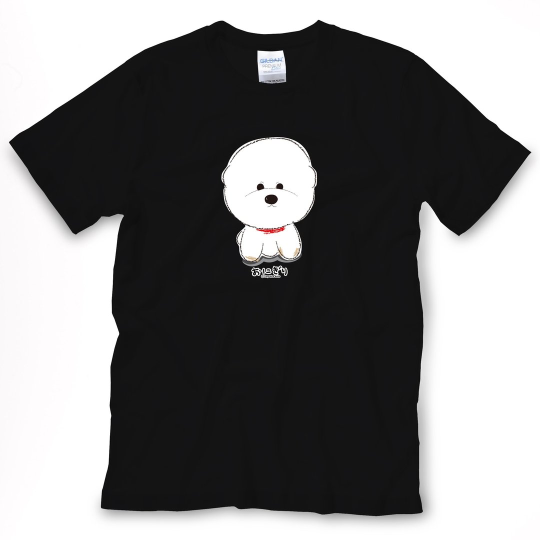 小饭团 中性T恤 Bichon 比熊 小葱萌萌红颈圈黑色短T - 中性连帽卫衣/T 恤 - 棉 白色