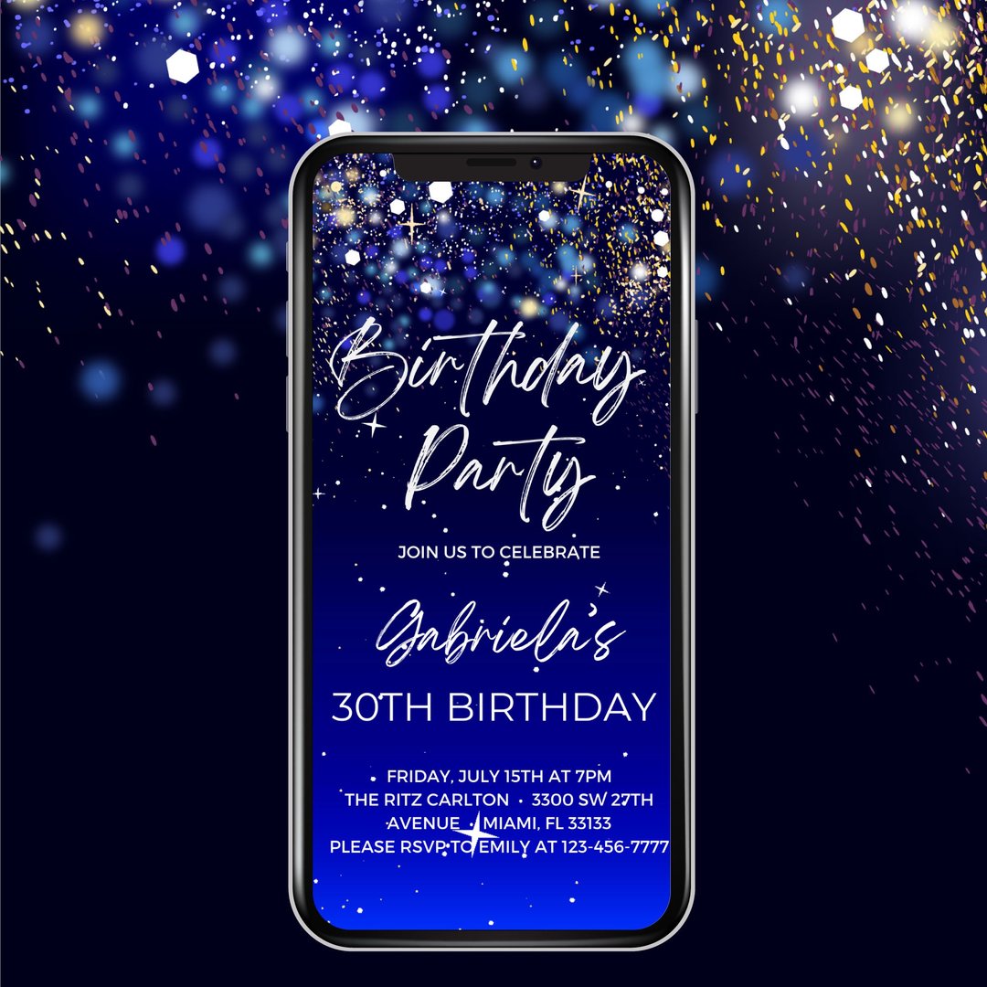 动画生日邀请 Canva 模板 - 闪闪发光的星星 - 电子喜帖/贺卡/邀请函 - 其他材质 