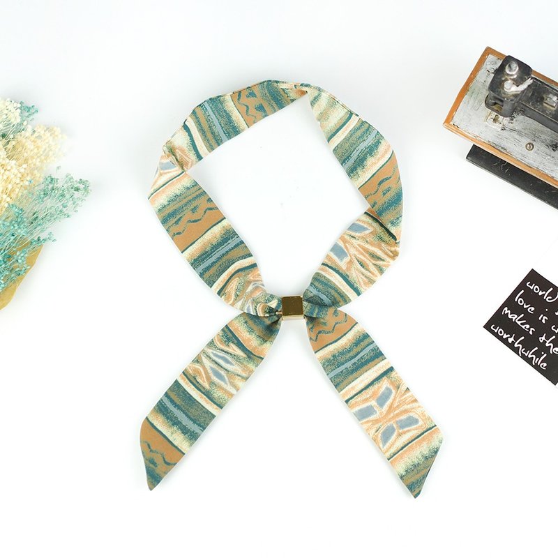 小牛村 手工小领巾 发带 轻薄丝巾 百搭图腾 【海绿灰石】AS-22 - 丝巾 - 丝．绢 绿色