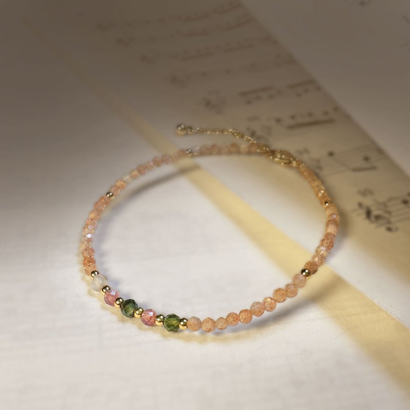 碧玺316医疗钢手链/草莓晶 天然宝石 可戴洗澡 不锈钢 抗敏钢 - 手链/手环 - 水晶 橘色