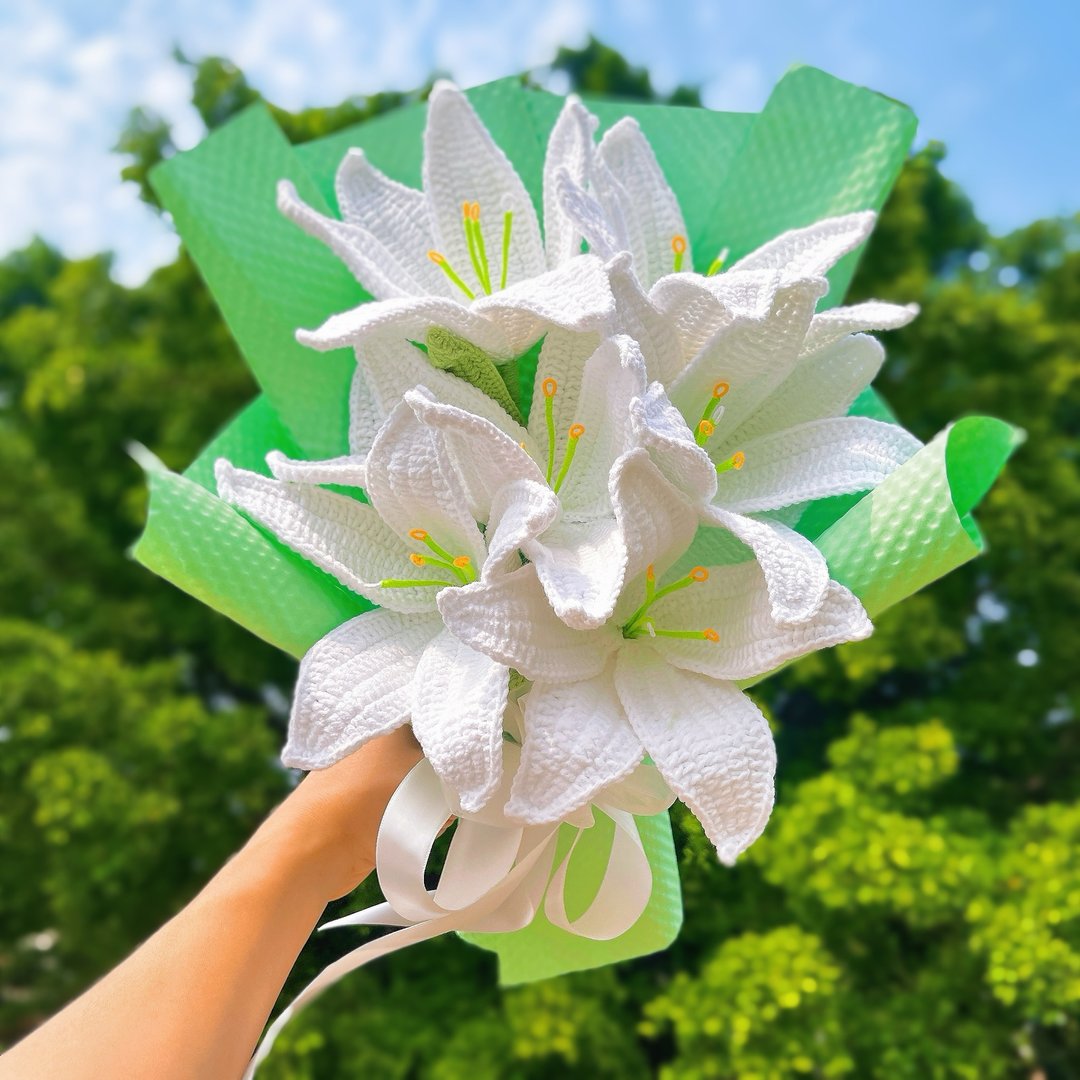 情人节礼盒  定制化礼物2026手工制作的奶油色白百合花束新 - 干燥花/捧花 - 棉 