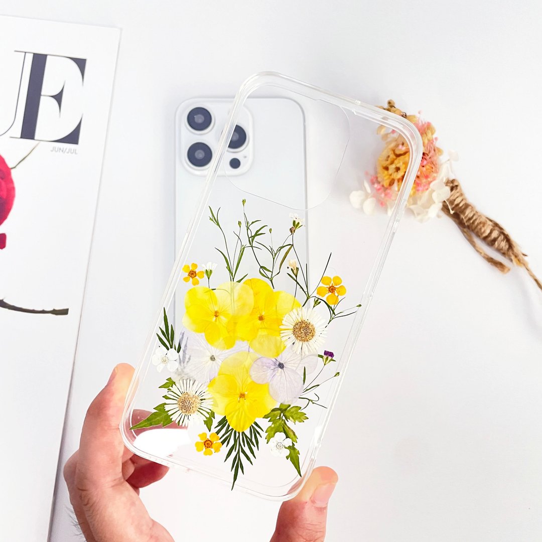 多彩绣球花押花手机壳适用于iPhone 16 Pro Max Samsung S25 A35 - 手机壳/手机套 - 植物．花 