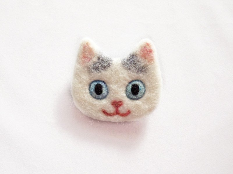 cat face felt brooch -van pattern- - 胸针 - 羊毛 