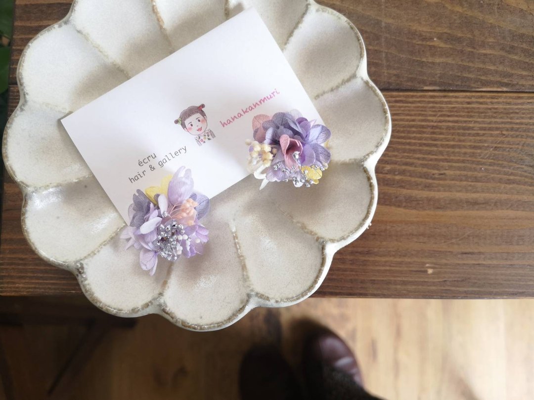 Limited to 1 set Flower Clip-On / Metal allergies are also supported - 耳环/耳夹 - 植物．花 紫色