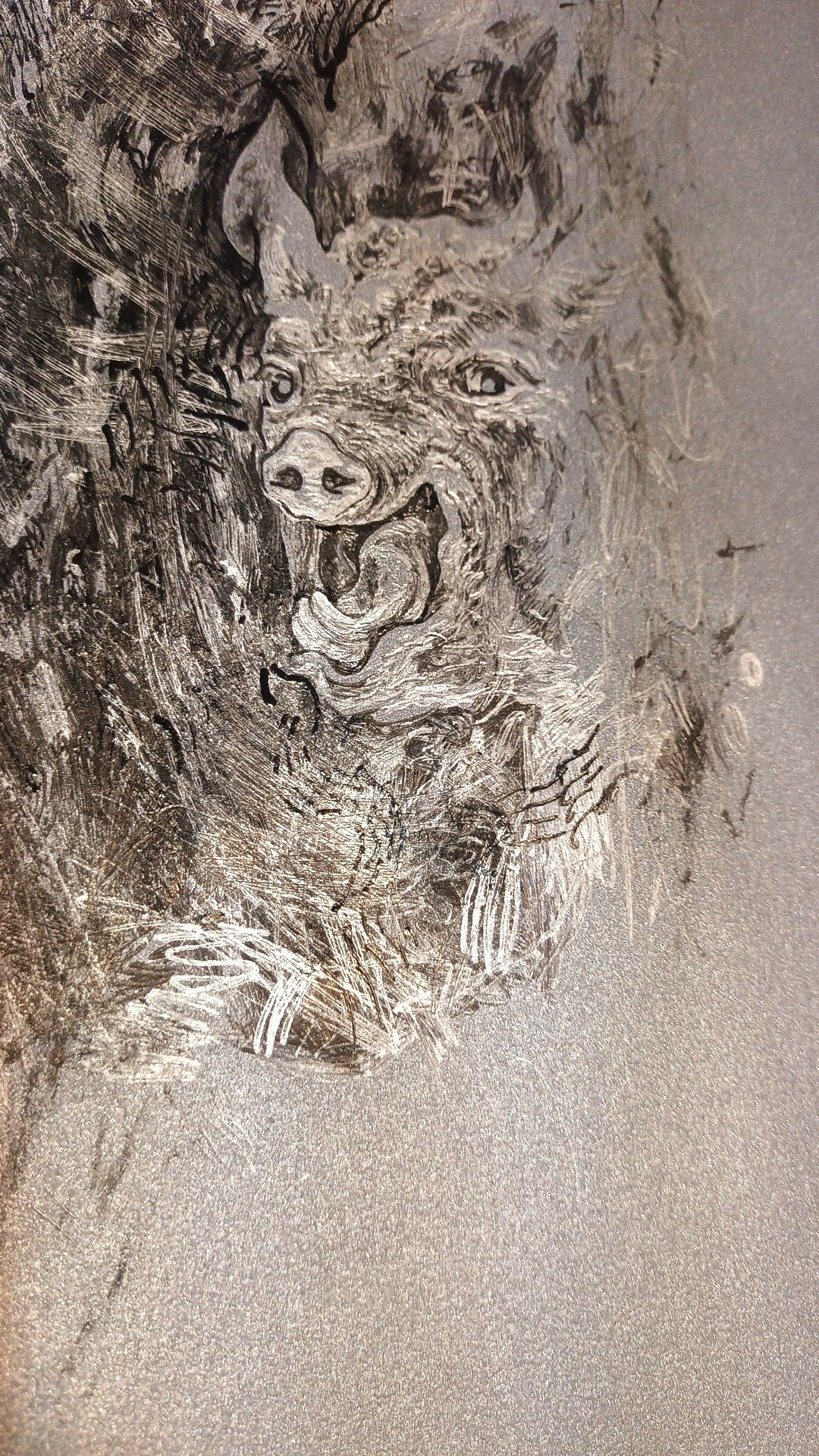 正在死于二氧化碳的猪 VEGAN 素描复制画 炫光卡 水晶网点 屠宰厂 - 卡片/明信片 - 纸 银色