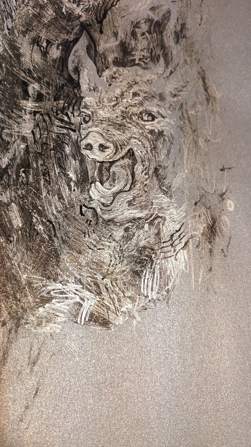 正在死于二氧化碳的猪 VEGAN 素描复制画 炫光卡 水晶网点 屠宰厂 - 卡片/明信片 - 纸 银色