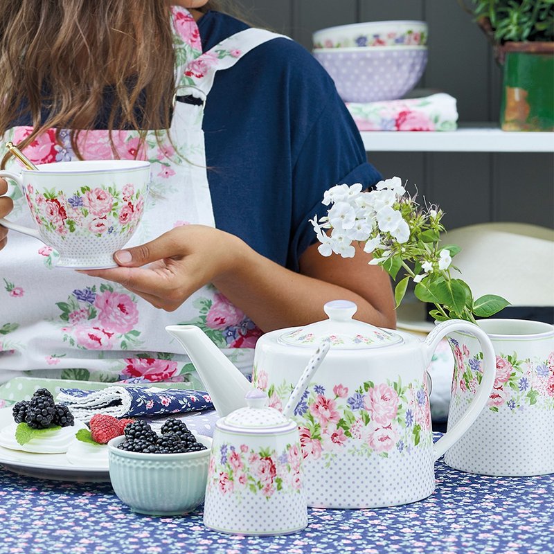 丹麦GreenGate Rose white 茶壶 / 奶罐 / 糖罐 / 水瓶 0.5L / 1L - 茶具/茶杯 - 瓷 白色