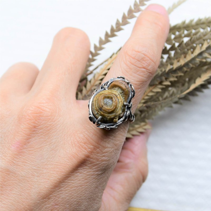 阿拉善玛瑙纯银戒指 - 戒指 - 宝石 橘色