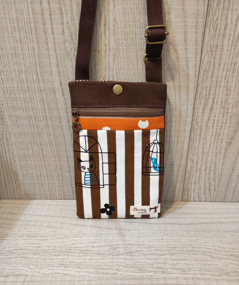 手机随身包-猫咪线条图案(附拉链) - 侧背包/斜挎包 - 棉．麻 