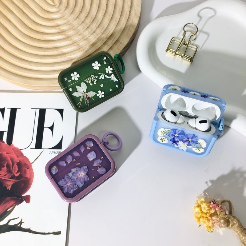 紫绿蓝三色花组合压花耳机壳,专配AirPods 1,2,3,4,AirPods Pro 2 - 耳机 - 植物．花 