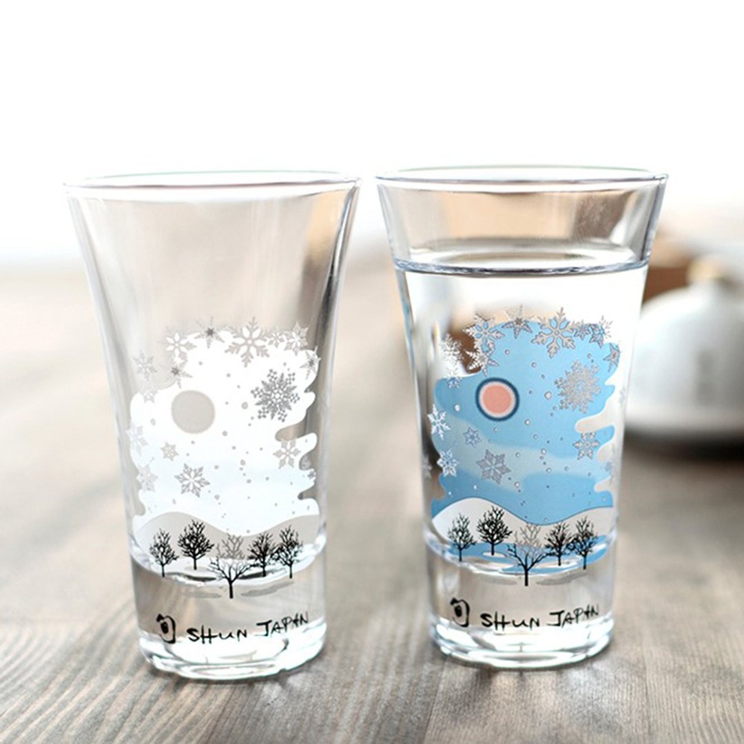 Cold feeling snowflake glass Tenkai pair set A vessel to enjoy the season when the color changes depending on the temperature - 玻璃杯 - 玻璃 蓝色