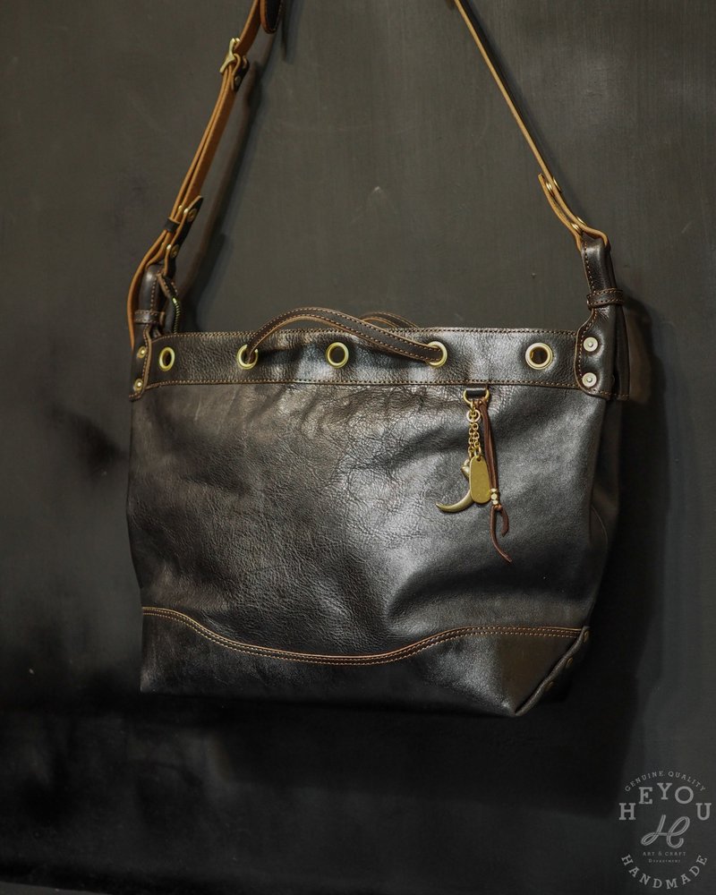 Veg-Tanned Leather 2-way Tote Bag 植鞣牛革两用托特包 - 侧背包/斜挎包 - 真皮 