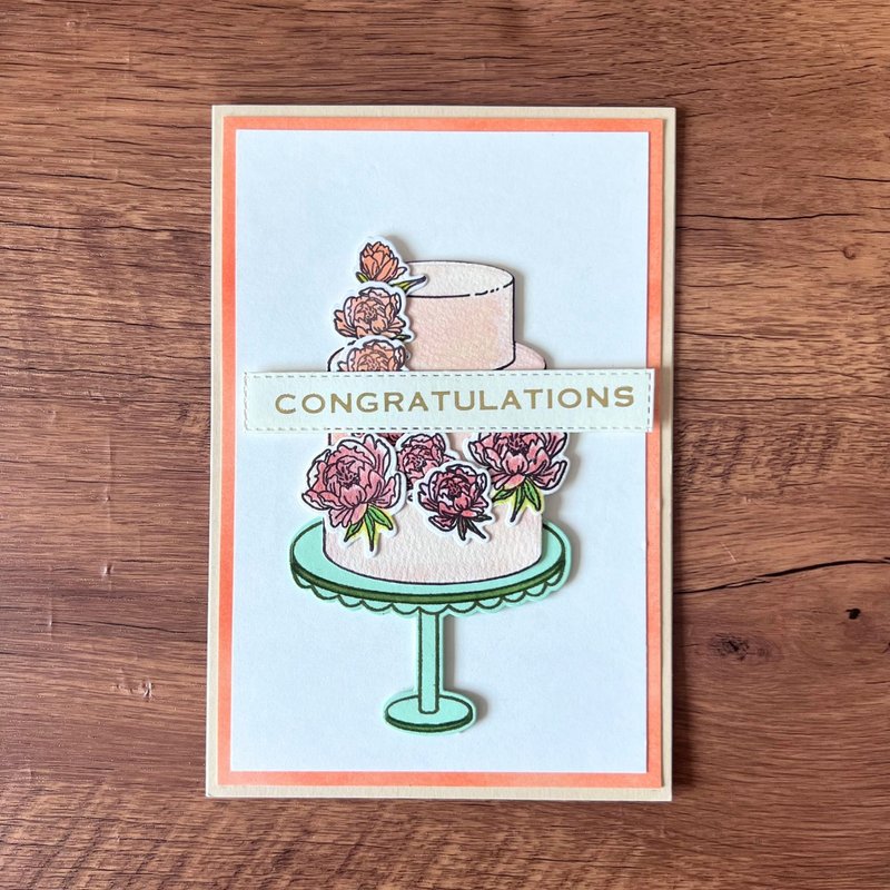 CONGRATULATIONS 蛋糕 杏桃色 庆祝 派对 贺卡 结婚卡 生日卡 - 卡片/明信片 - 纸 橘色