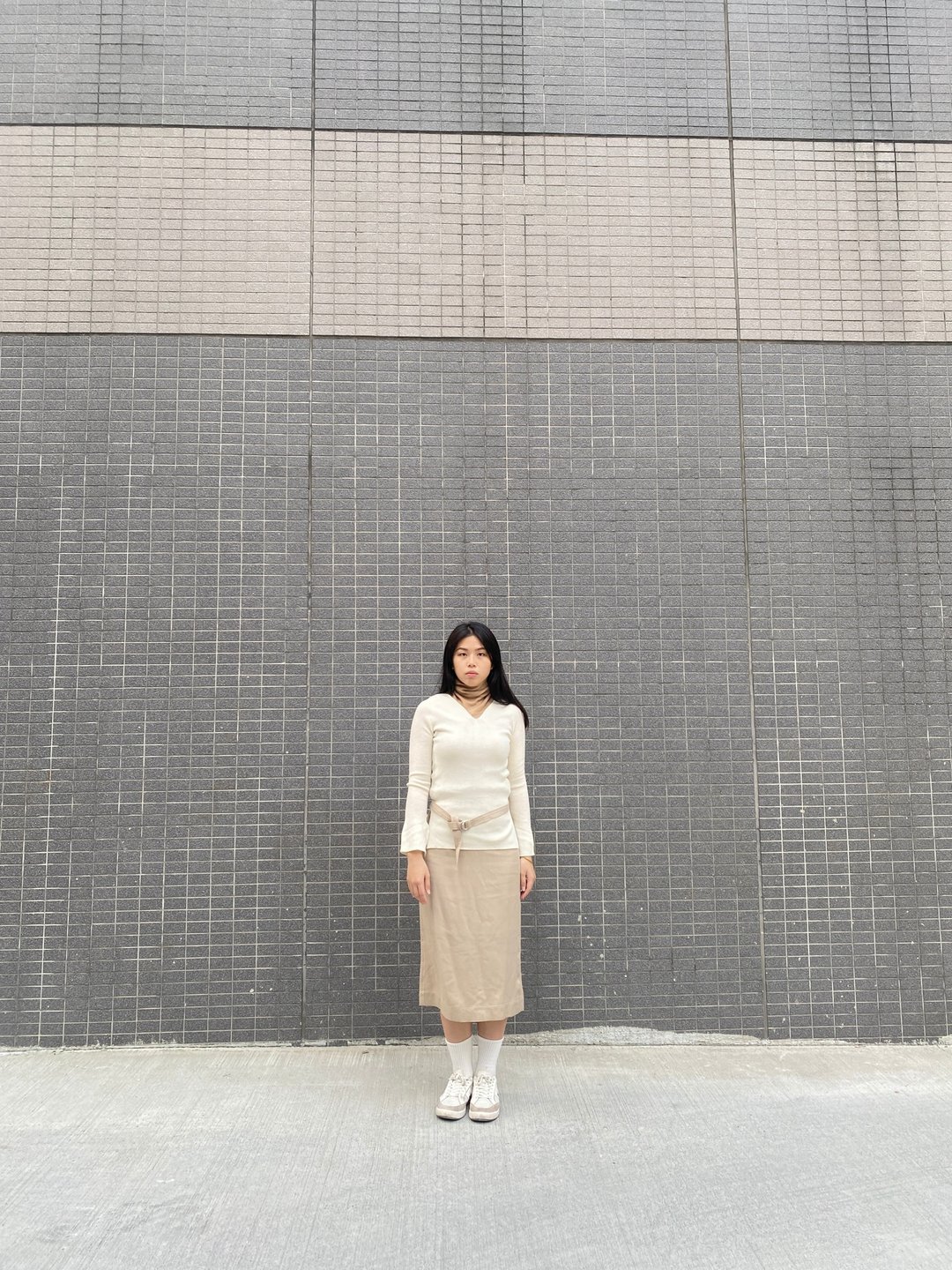 压线细节裙-微瑕 - 裙子 - 羊毛 卡其色