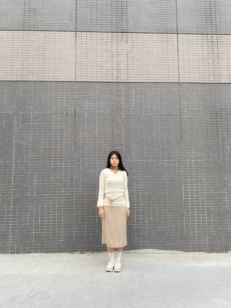 压线细节裙-微瑕 - 裙子 - 羊毛 卡其色