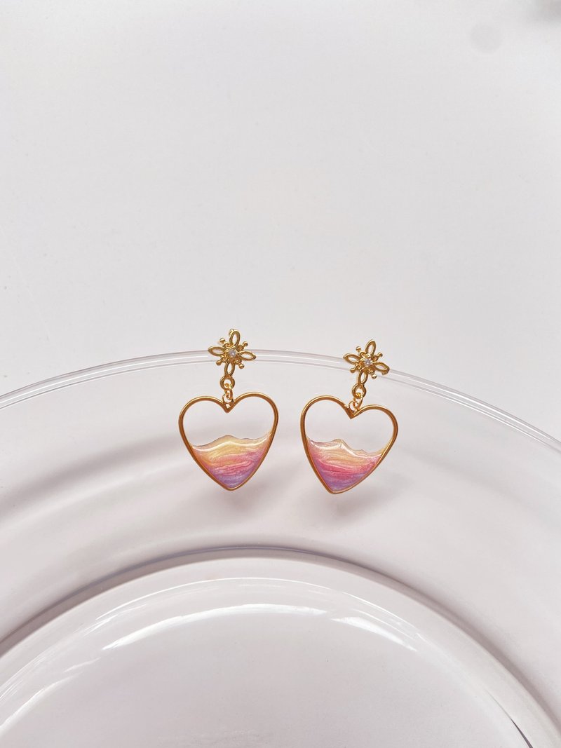 日出系列 | 永恒之心 925银针 可改耳夹 - 耳环/耳夹 - 树脂 紫色