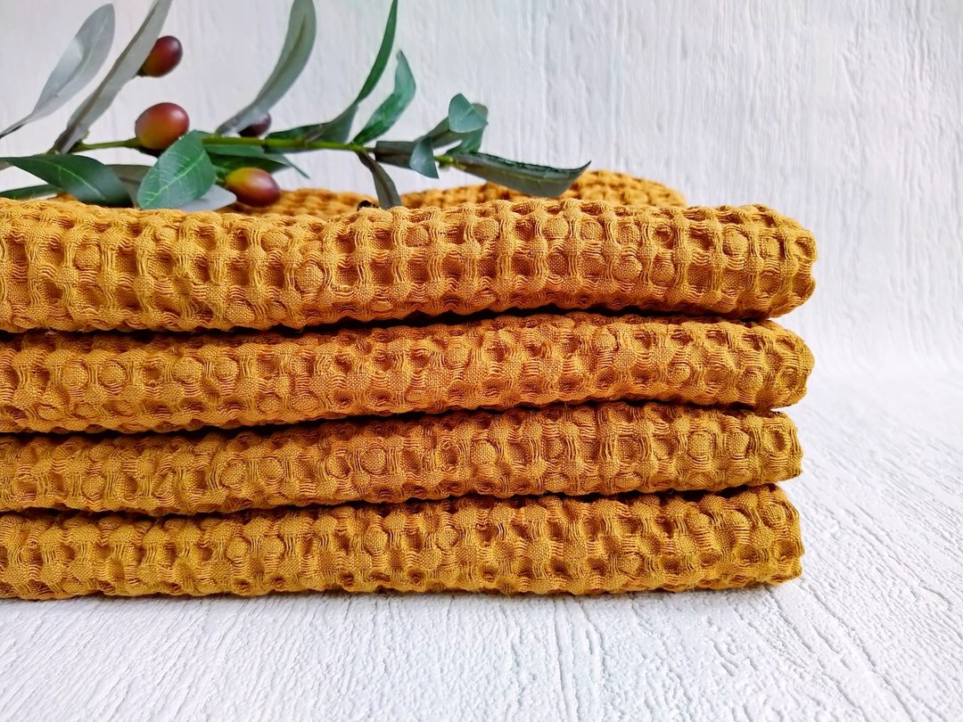 Bathroom hand towel, Linen bath towel, Organic bath towels, Waffle towel - 毛巾浴巾 - 亚麻 咖啡色