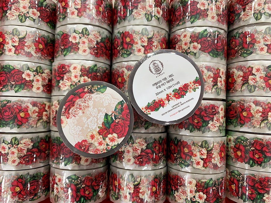 Camellia Garden Red PET tape - 纸胶带 - 纸 