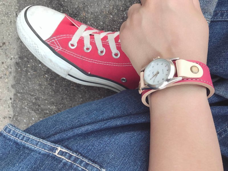 STITCH Red charming casual tricolor stitch run watch Easy-to-read dial SRW-RNW-HA - 女表 - 真皮 红色