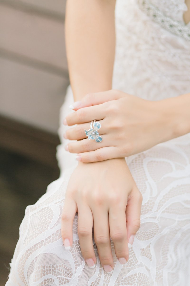 蓝色珐琅 鸢尾花系列 戒指 - 戒指 - 纯银 蓝色