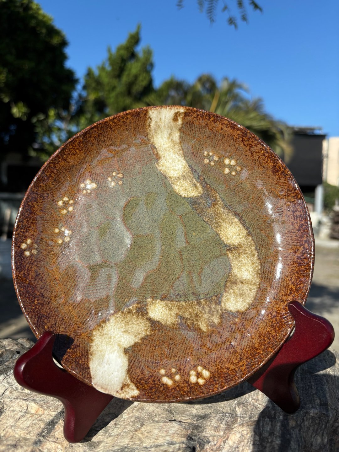 白纹梅花圆盘01 - 盘子/餐盘/盘架 - 陶 咖啡色
