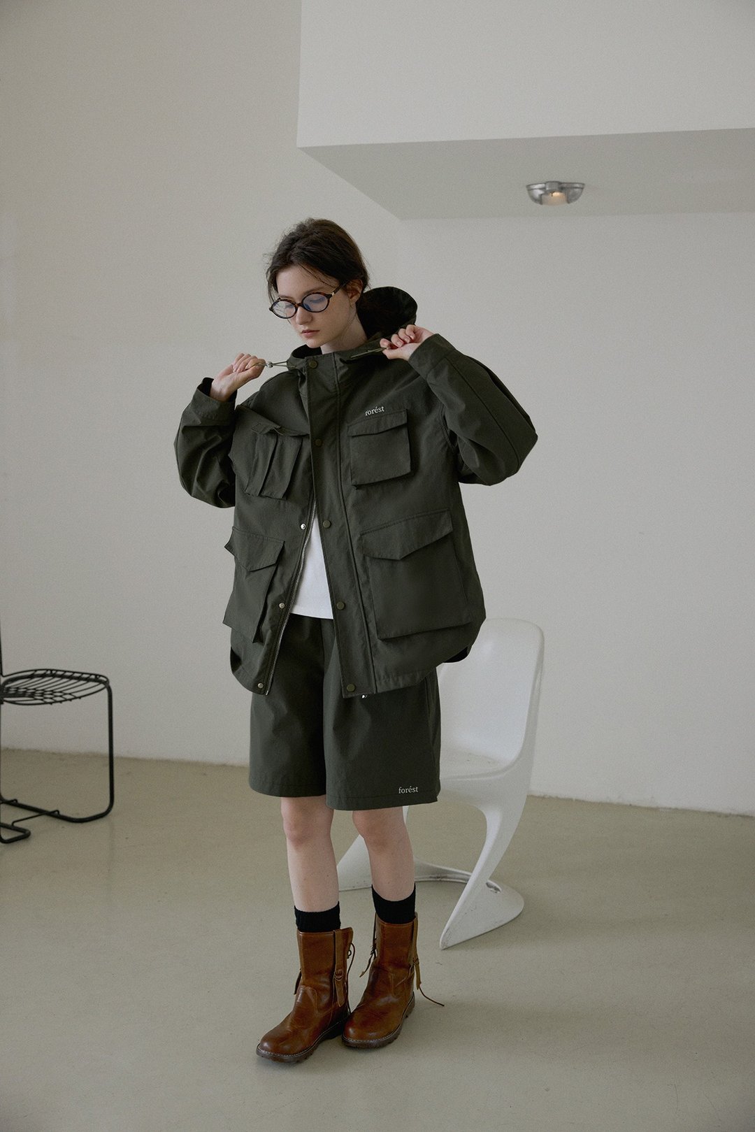 北欧露营风 多口袋冲锋衣外套短裤套装 - 女装休闲/机能外套 - 其他材质 绿色