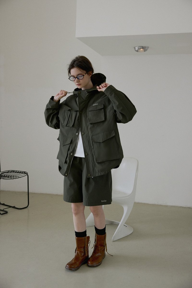 北欧露营风 多口袋冲锋衣外套短裤套装 - 女装休闲/机能外套 - 其他材质 绿色