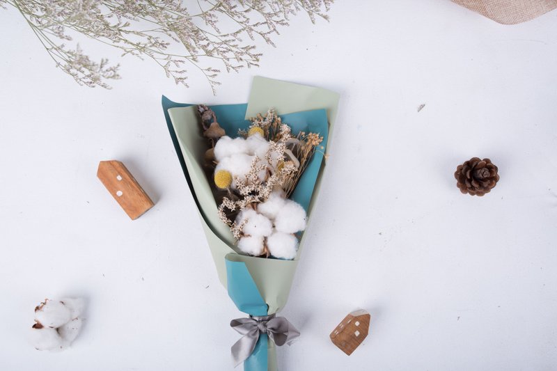 柔软棉花花束 干燥花束 花束 毕业花束 - 干燥花/捧花 - 植物．花 蓝色