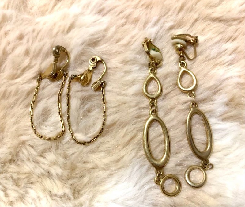 Vintage 细金耳夹 两对 - 耳环/耳夹 - 其他金属 金色