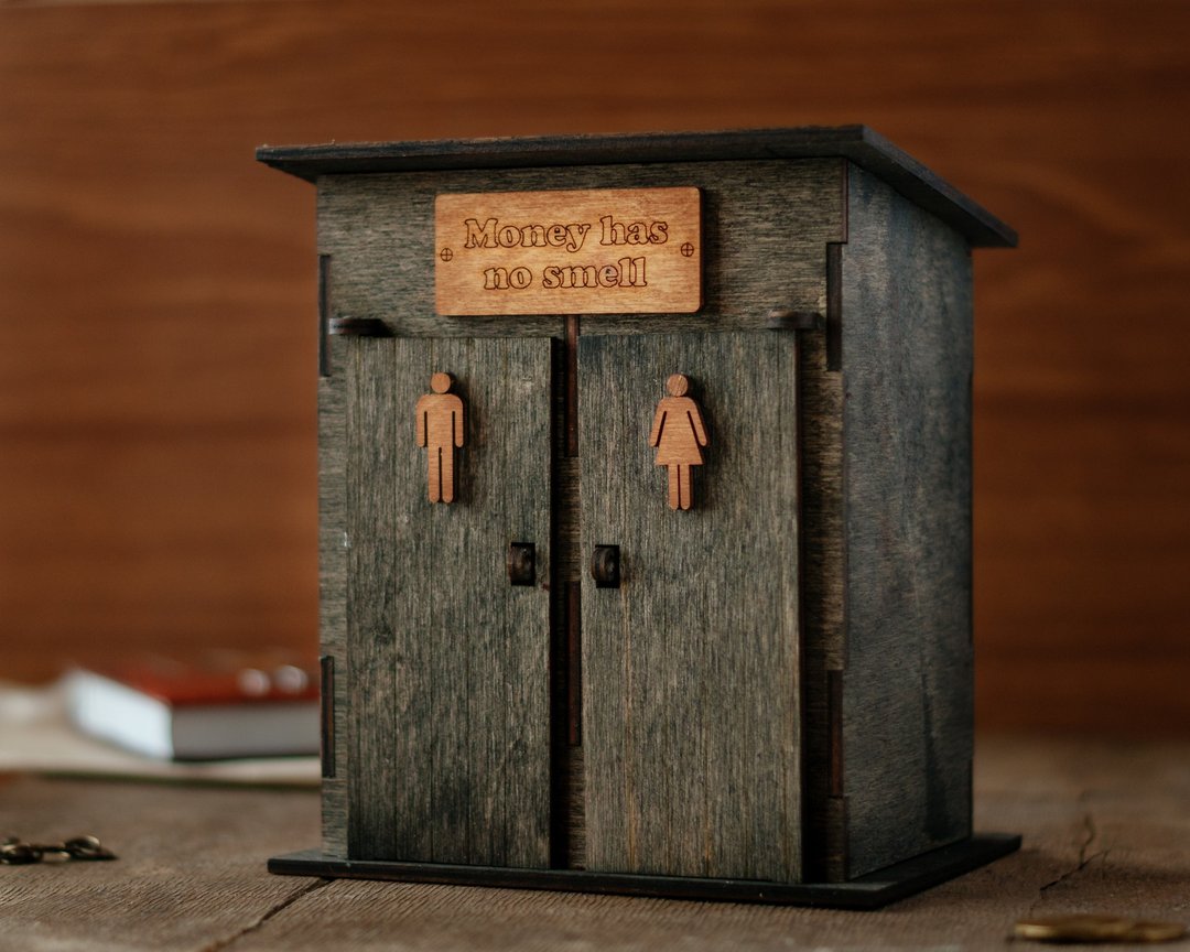 Personalized wood piggy bank with two locks Toilet piggy bank Adult gift - 储蓄罐 - 木头 