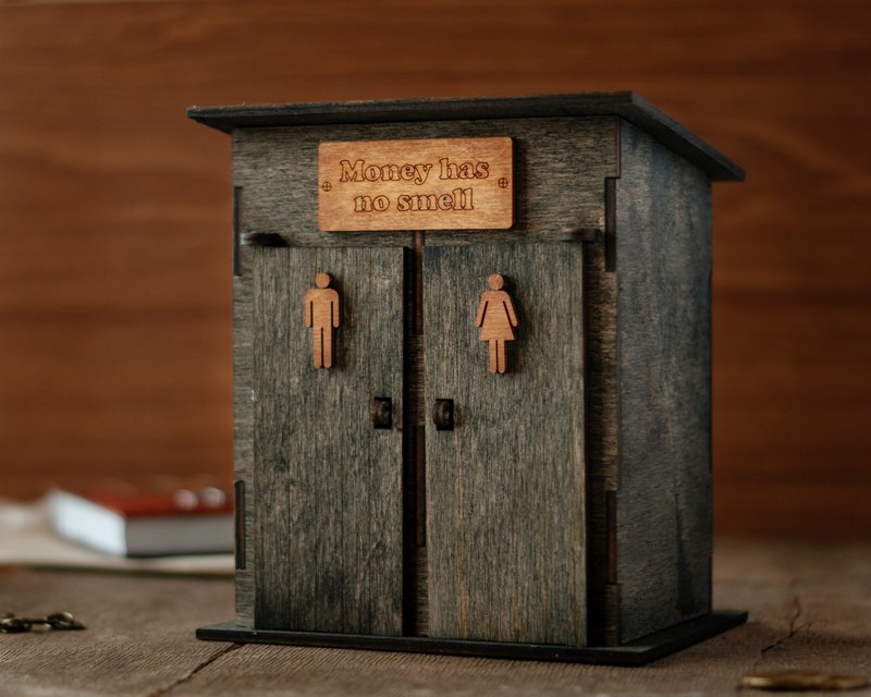 Personalized wood piggy bank with two locks Toilet piggy bank Adult gift - 储蓄罐 - 木头 