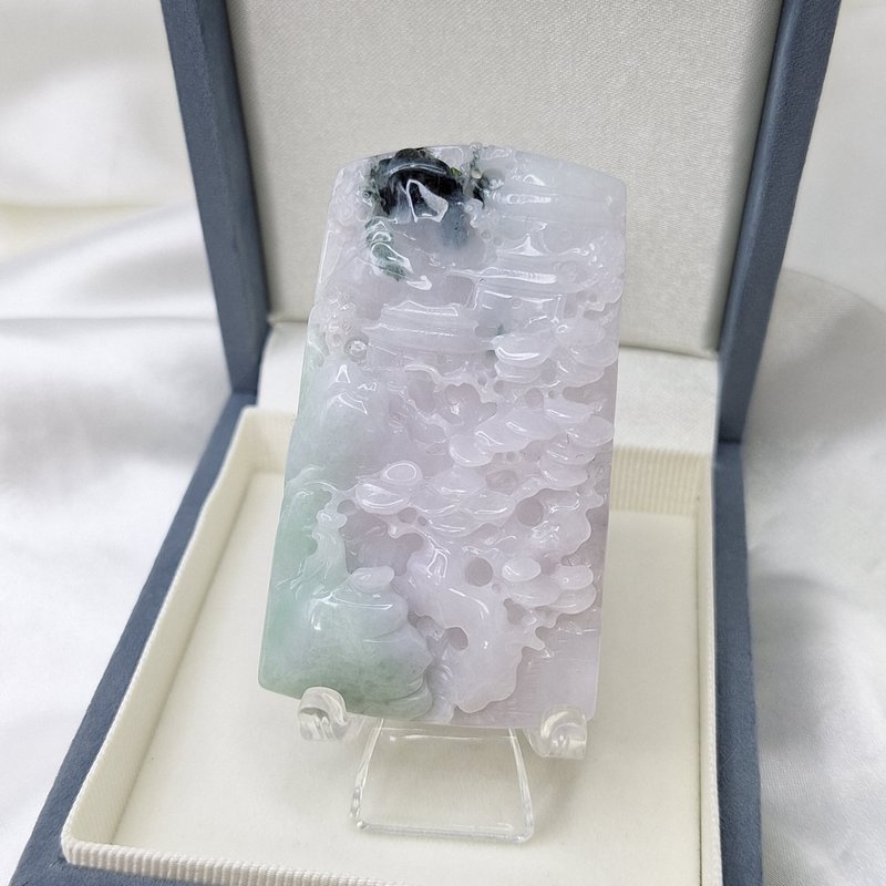 春彩飘花 山水牌 挂件 | 天然缅甸玉A货翡翠 - 项链 - 玉石 