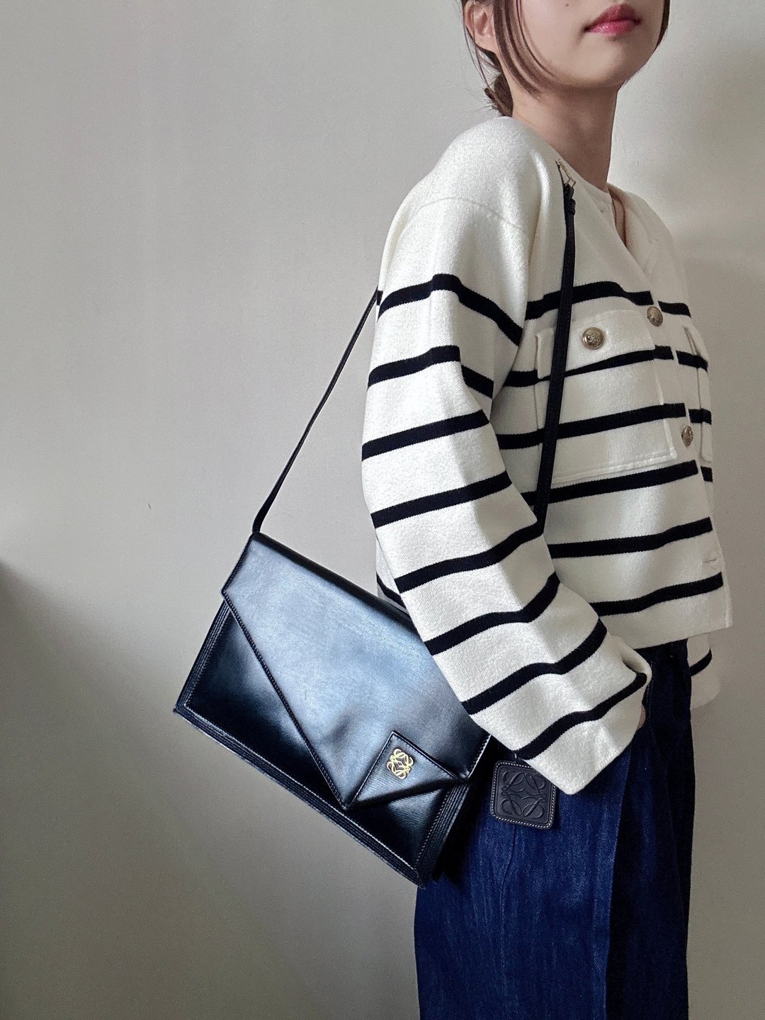 中古正品 Loewe 真皮两用包 Puzzle Bag 几何图案 - 侧背包/斜挎包 - 真皮 黑色